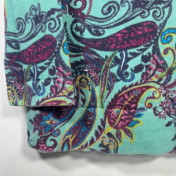 Talbots T Shirt Top Size Medium Petite Teal Paisley Print 3/4 Sleeve Soft Knit - Picture 4 of 7